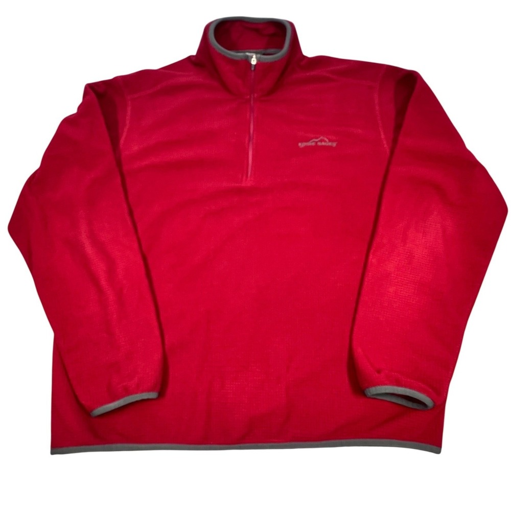 Eddie Bauer Red Waffle Grid Fleece Quarter Zip Pullover Mens L
